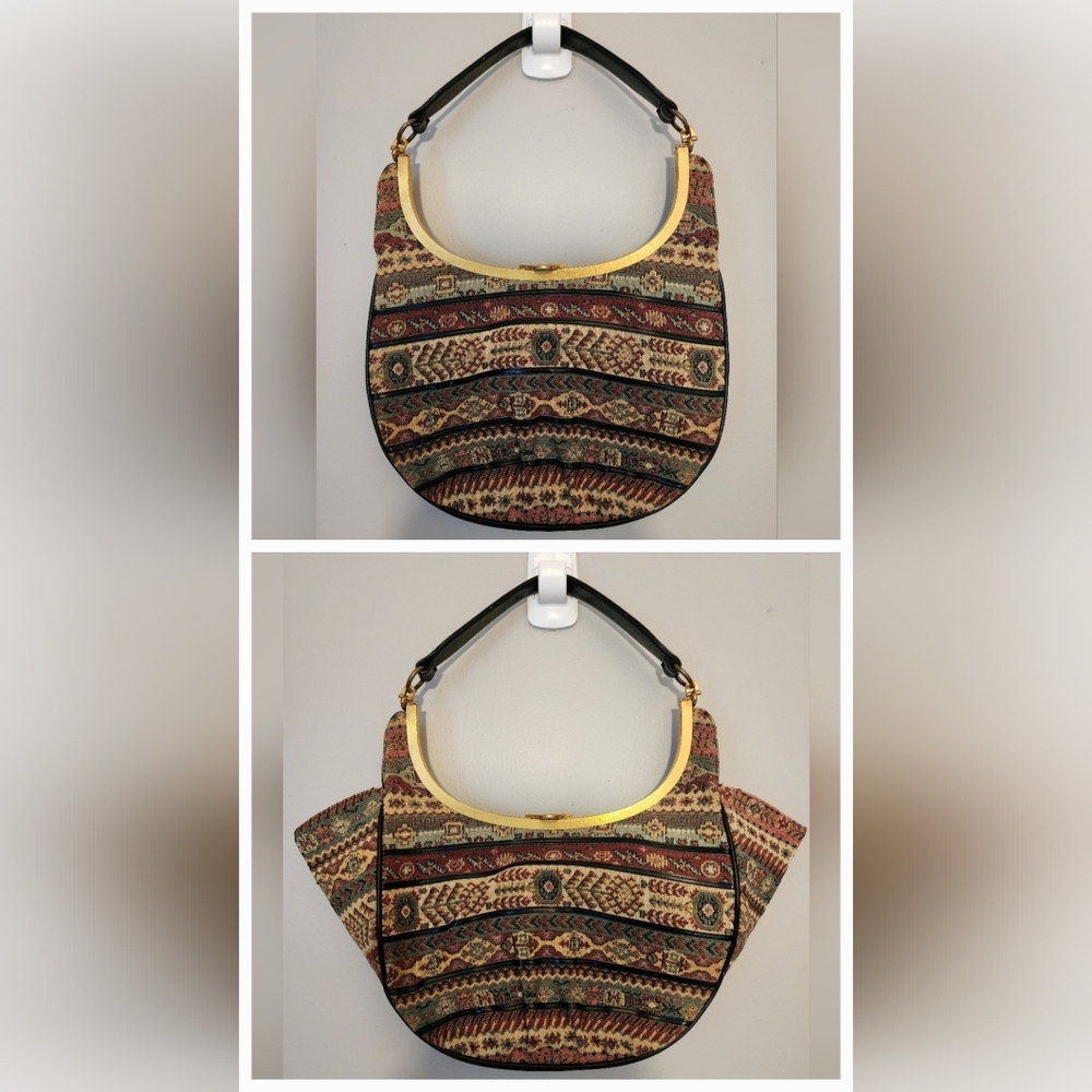 VTG Vintage Rosenfeld Carpet Leather Fabric Purse Handbag